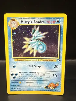 Pokemon TCG Misty's Seadra Holo Rare Gym Heroes Prerelease 9/132 Swirl L - Image 1