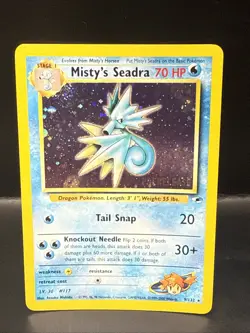 Pokemon TCG Misty's Seadra Holo Rare Gym Heroes Prerelease 9/132 Swirl L - Image 2