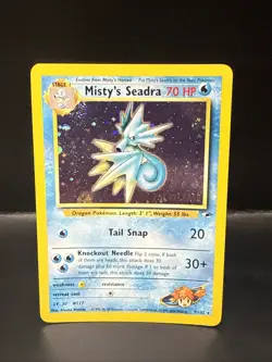 Pokemon TCG Misty's Seadra Holo Rare Gym Heroes Prerelease 9/132 Swirl L - Image 3