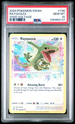 2020 Pokemon SWSH Vivid Voltage #138 Rayquaza Amazing Rare PSA 10 Gem Mint - Image 1