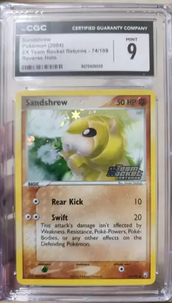 CGC 9 Sandshrew Team Rocket Returns 74/109 Reverse Holo Stamped Pokemon Card - Image 1