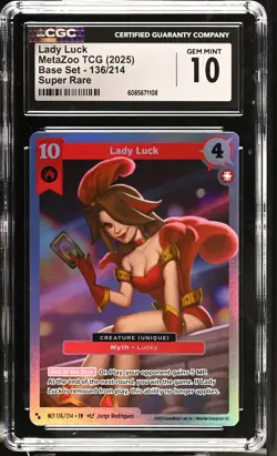CGC 10 GEM MINT Lady Luck 136/214 SUPER RARE Base Set MZ1 Metazoo 2025 Card 108 - Image 1