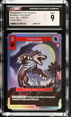 CGC 9 MINT Chupacabra The Vengeful 128/214 SUPER RARE MZ1 Metazoo 2025 Card 119 - Image 1
