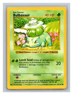 Bulbasaur #044/102 Base Set (Shadowless) Pokemon Card TCG - Image 1