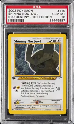 2002 POKEMON NEO DESTINY 1ST ED #110 SHINING NOCTOWL PSA 10 - Image 1