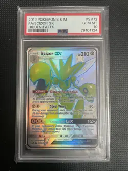 Pokemon TCG Scizor GX Hidden Fates SV72/SV94 Holo Full Art Ultra Rare PSA 10 - Image 1