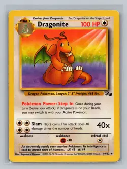 Pokemon TCG #19/62 Dragonite (19) Fossil Normal MP - Image 1