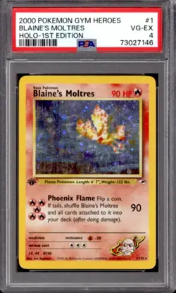 Pokemon Gym Heroes 1st Edition Blaine's Moltres 1/132 PSA 4 - Image 1