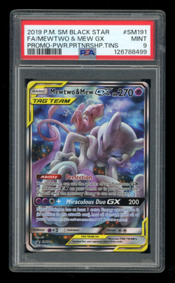 2019 Pokemon S&M Sun Moon Black Star Promo SM191 Mewtwo Mew GX Tag Team PSA 9 - Image 1