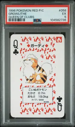 2 Pokemon GROWLITHE/ARCANINE Japanese RED Q/K Clubs POKER Card #058/059 PSA 5s - Image 1