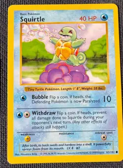 SQUIRTLE 63/102 COMMON BASE SET POKEMON SHADOWLESS MP - Image 1