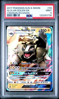 2017 Pokemon Sun & Moon Crimson Invasion Alolan Golem GX #34 PSA 9 - Image 1