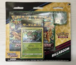 Pokemon Crown Zenith Triple 3 Pack Blister Rillaboom Promo Incl Pin New Sealed - Image 1