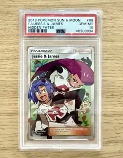 Pokemon PSA 10 Gem Mint Jessie & James Full Art 68/68 Hidden Fates Holo Card - Image 1