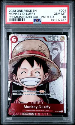 2023 ONE PIECE PREM BANDAI PREM CARD COLL 25TH ED #001 MONKEY D. LUFFY PSA 10 - Image 1