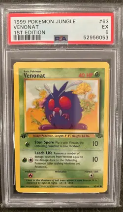 1999 Pokemon Jungle Venonat 1st Edition #063 EX PSA 5 - Image 1