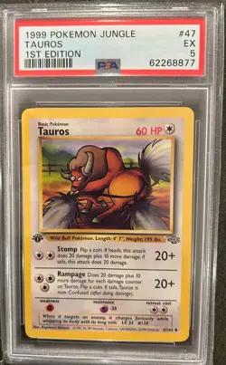 1999 Pokemon Jungle Tauros 1st Edition #047 EX PSA 5 - Image 1