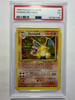 1999 POKEMON BASE SET UNLIMITED #4 CHARIZARD-HOLO PSA 3 - Image 1