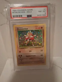 PSA 8 Hitmonchan 8/130 Pokemon Base Set Holo Rare TCG NM - Image 1