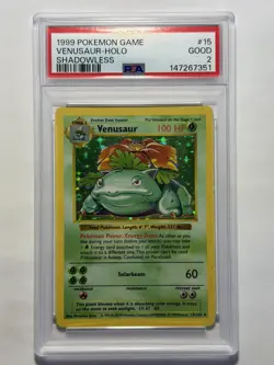 1999 POKEMON BASE SET SHADOWLESS #15 VENUSAUR-HOLO PSA 2 - Image 1
