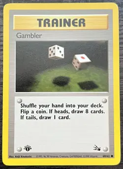 1st Edition Gambler 60/62 Regular Trainer WoTC Pokemon TCG Fossil MINT - Image 1