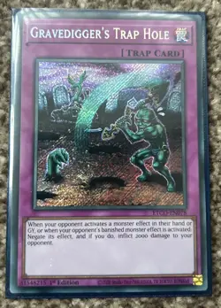 YUGIOH 1st Ed ETCO-EN078 SECRET RARE GRAVEDIGGER’S TRAP HOLE - Image 1