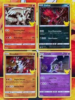 Pokemon Celebrations 4 Card Holo Lot - Reshiram / Groudon / Yveltal / Lunala - Image 1