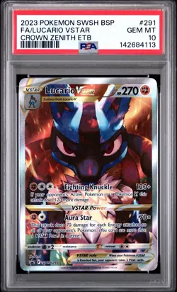 PSA 10 GEM MINT Lucario VSTAR Promo SWSH291 Crown Zenith ETB Pokemon Card - Image 1