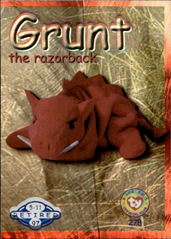 TY Beanie Babies BBOC Card - Series 2 Retired (BLUE) - GRUNT the Razorback - Image 1