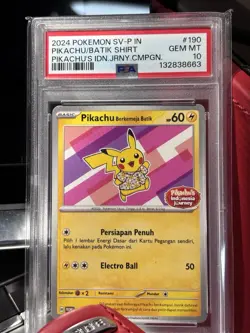 Pokemon 2024 Pikachu Berkemaja Batik Promo SV-P 190 Regular PSA 10 English - Image 1