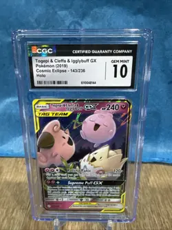 Pokemon CGC 10 GEM MINT Togepi & Cleffa & Igglybuff GX 143/236 Cosmic Eclipse - Image 1