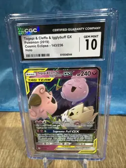 Pokemon CGC 10 GEM MINT Togepi & Cleffa & Igglybuff GX 143/236 Cosmic Eclipse - Image 2