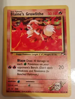 Rare Pokemon TCG Blaine's Growlithe 62/132 Gym Heroes Non-Holo LP - Image 1
