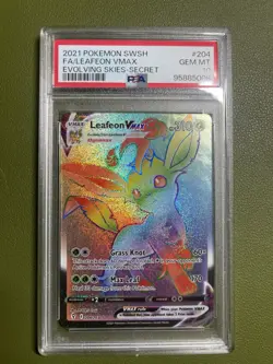 2021 Pokemon Evolving Skies Leafeon VMAX Secret #204/203 PSA 10 Gem Mint - Image 1