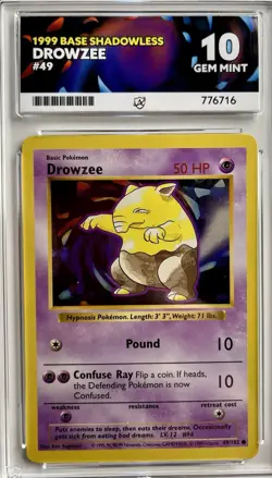 Pokemon TCG Drowzee Base Set Shadowless 49/102 Graded Ace Gem Mint 10 💎 - Image 1