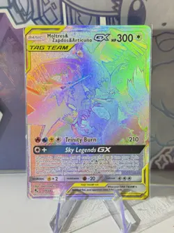 Moltres & Zapdos & Articuno GX 69/68 Rainbow Holo Pokemon Hidden Fates ENG NM - Image 1
