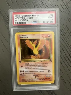 Pokemon Moltres TCG 12/62 Fossil 1st Edition Holo Card PSA 9 - Image 1