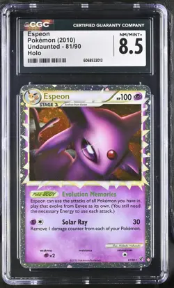 CGC 8.5 Espeon Prime 2010 Undaunted 81/90 Holo Pokemon Card - Image 1