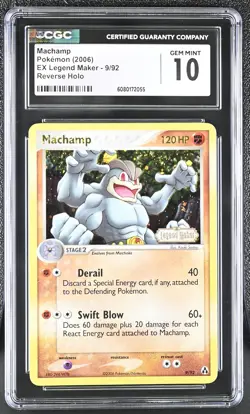 CGC 10 Machamp 2006 EX Legend Maker 9/92 Reverse Holo Stamped Pokemon Card - Image 1