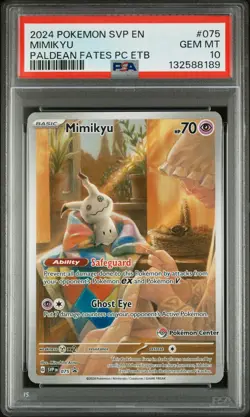 2024 POKEMON PALDEAN FATES POKEMON CENTER ETB PROMO SVP #075 MIMIKYU PSA 10 - Image 1
