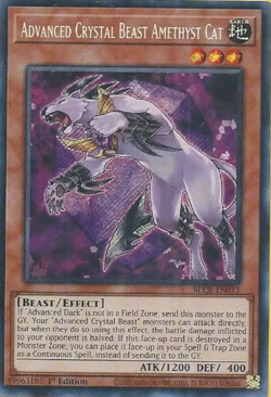 Advanced Crystal Beast Amethyst Cat *Secret Rare* BLCR-EN011 1st YuGiOh TCG Card - Image 1