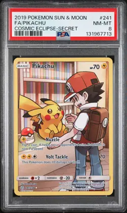 2019 POKEMON SUN & MOON COSMIC ECLIPSE SECRET #241 FULL ART/PIKACHU PSA 8 - Image 1