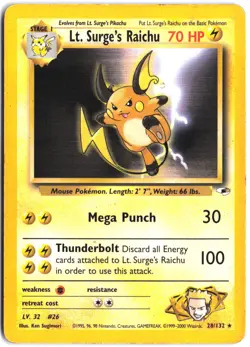 Lt. Surge's Raichu 28/132 Rare Gym Heroes Pokemon - Image 1