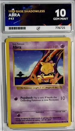 Pokemon TCG Abra Base Set *Shadowless* 43/102 Ace Graded Gem Mint 10 💎 - Image 1