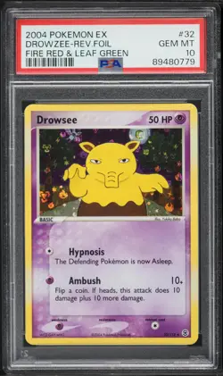 2004 Pokemon EX Fire Red & Leaf Green Reverse Holo Drowzee #32 PSA 10 - Image 1