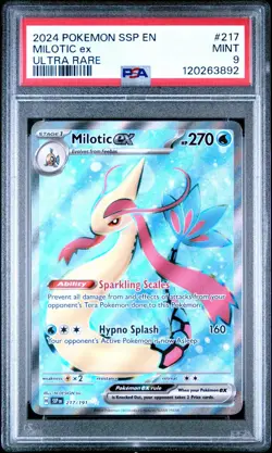PSA 9 - 2024 POKEMON SSP EN SURGING SPARKS 217 MILOTIC EX FULL ART - Image 1
