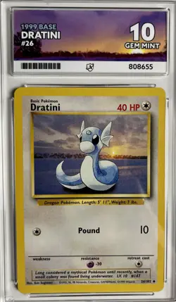 Pokemon TCG Dratini WOTC Base Set 1999 26/102 - Ace 10 Gem Mint 💎 Perfect Subs - Image 1