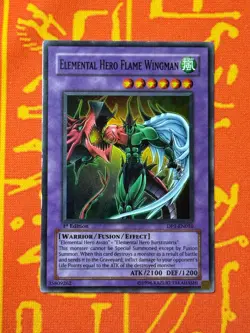 YUGIOH ELEMENTAL HERO FLAME WINGMAN SUPER RARE 1ST EDITION LP DP1-EN010 - Image 1