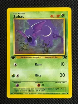 1# Pokemon Cards Zubat 70/82 1ST EDITION Team Rocket Common - Image 1