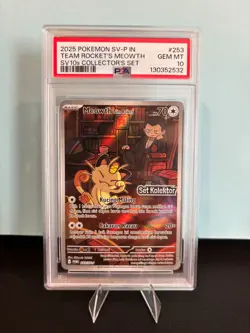 Team Rocket's Meowth 253/SV-P Tim Set Kolektor INDONESIAN Promo STAMP BGS PSA 10 - Image 1